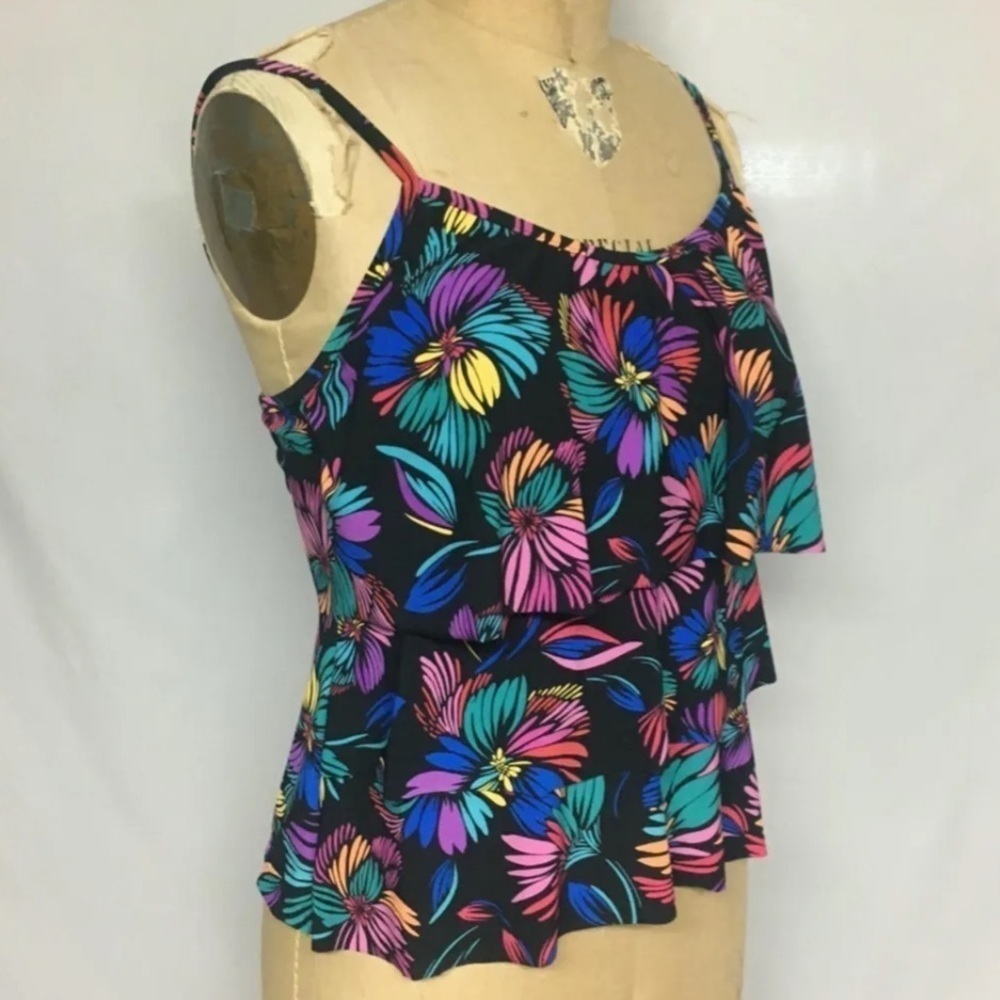 SWIM SOLUTIONS Women's Multi Color Full Triple Tiered Tankini Swimsuit Top 8 - Picture 3 of 6